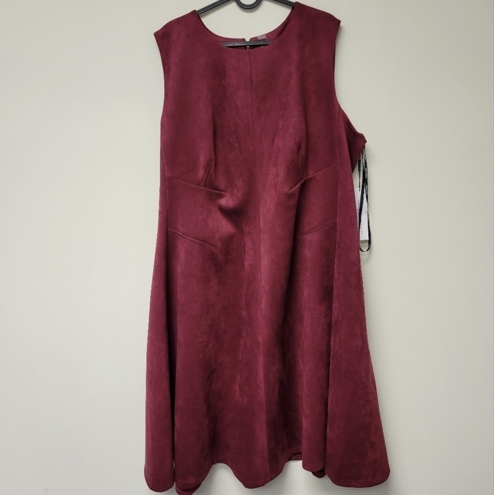 Calvin Klein Scuba Suede A-Line Dress Burgundy 22W - Picture 2 of 7